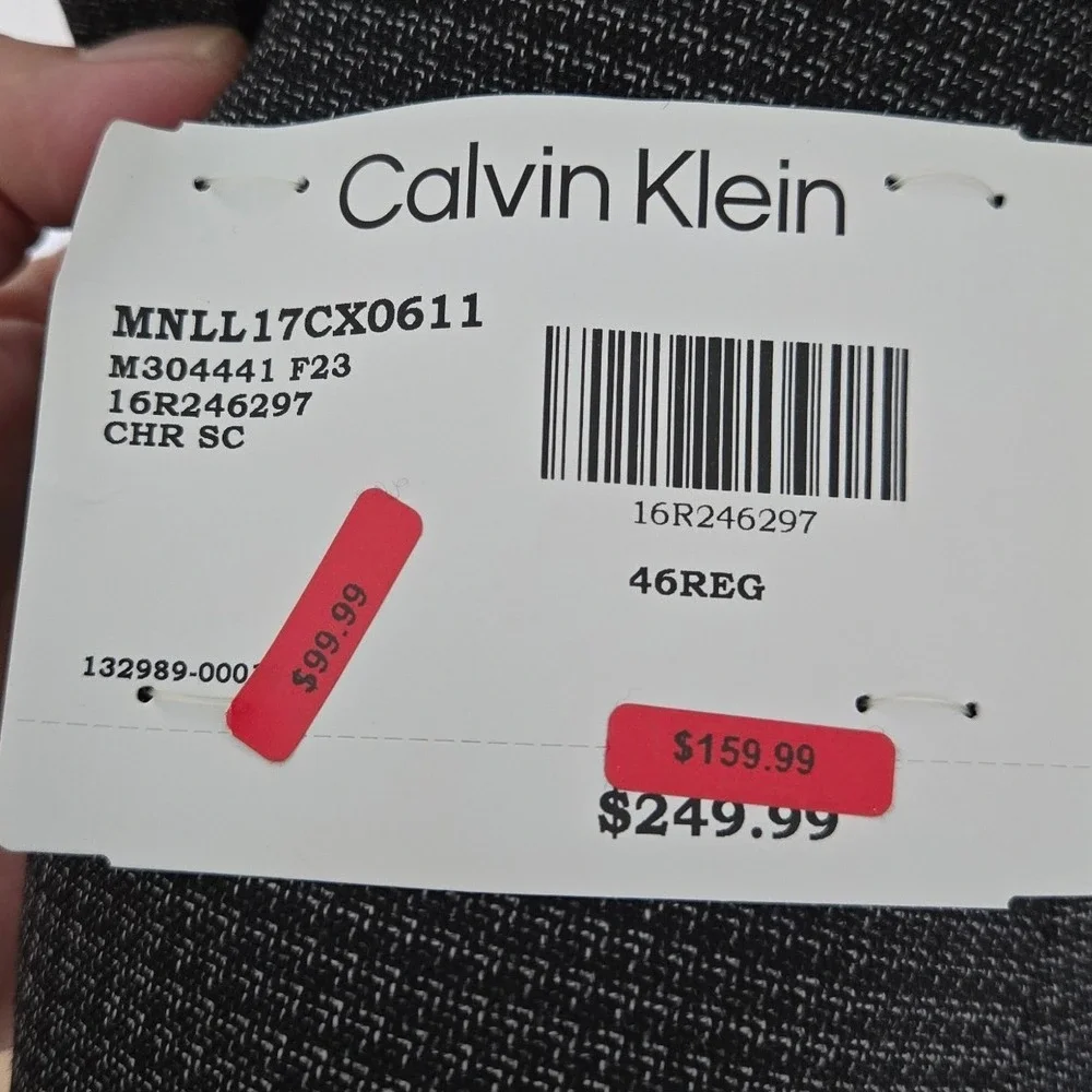 Calvin Klein X Slim Fit Grey Micro Houndstooth Wool Blend Blazer Jacket 46R NEW